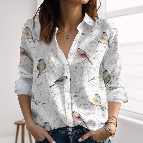 Bird Print Blouse Shirt, Botanica Tops Women, Nature Summer Vacation Top, Cottagecore Garden Shirt Women, Vacation Shirt for Her - Etsy Bird Print Blouse Shirt, Botanica Tops Women, Nature Summer Vacation Top, Cottagecore Garden Shirt Women, Vacation Shirt for Her - Etsy