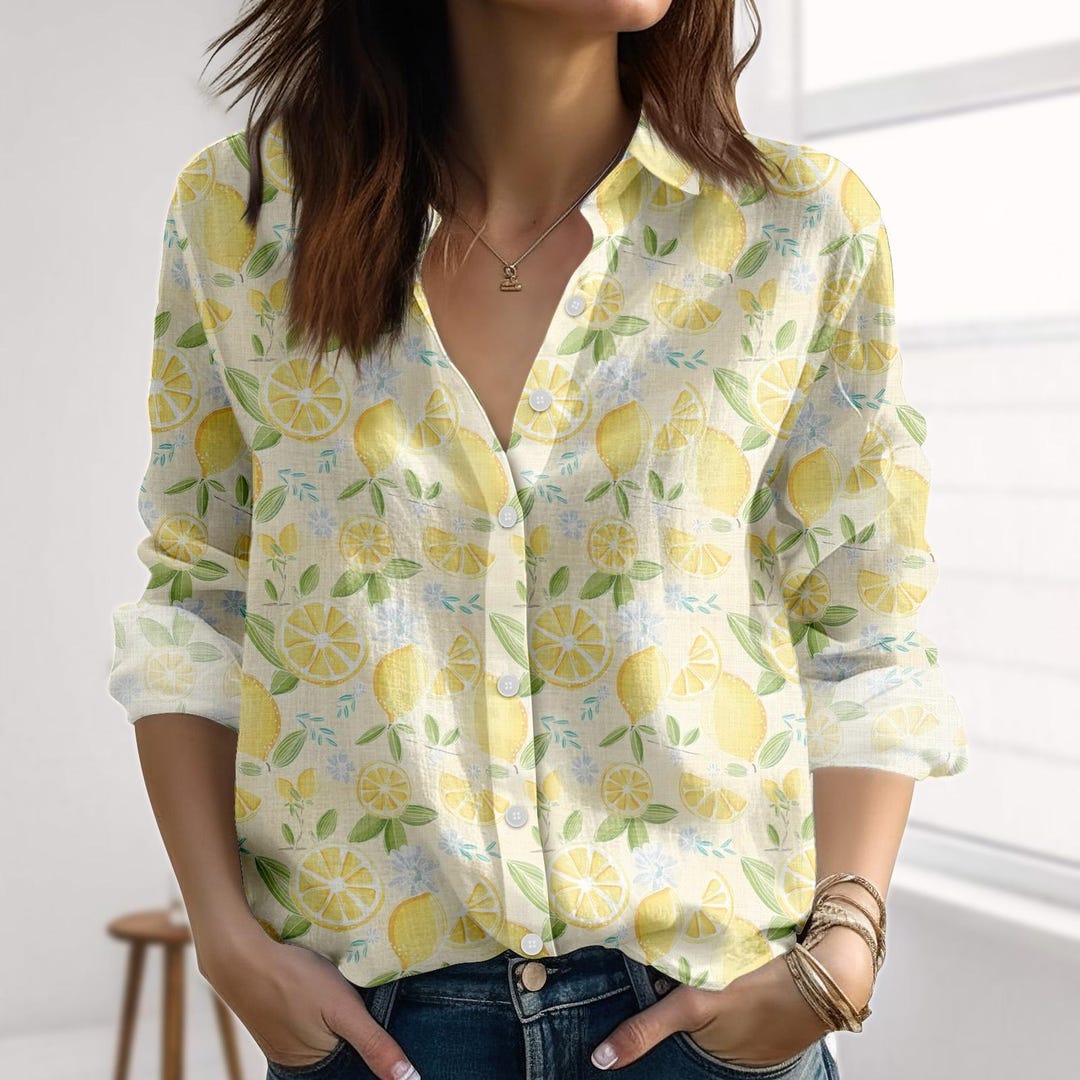 Women's shirt 41- Lemon printed organic cotton shirt in pink