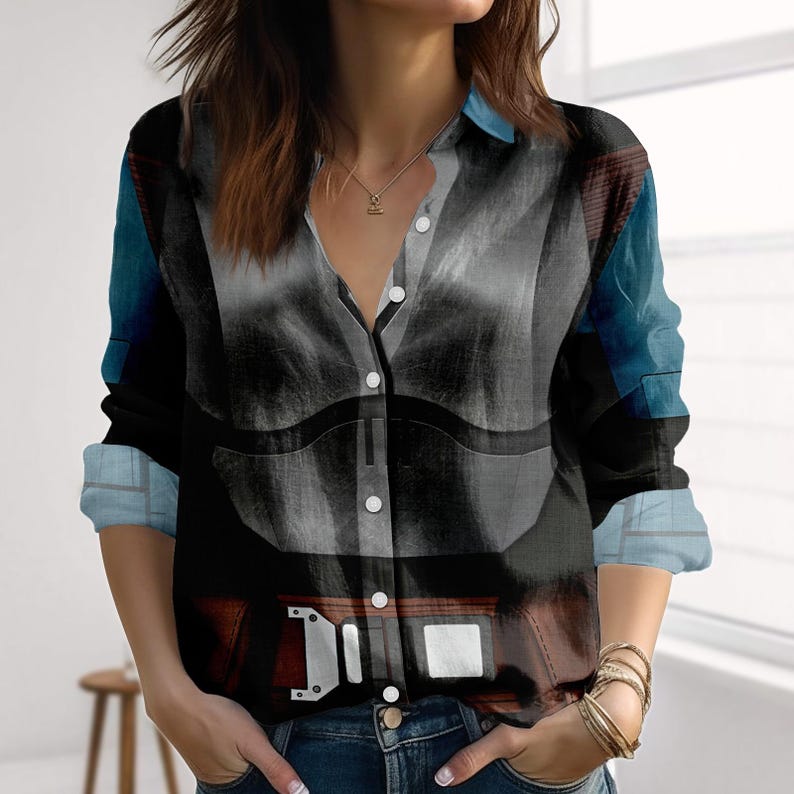 Bo-Katan Cosplay Linen-Look Shirt, Star Wars Women Shirt, Warrior Blouse Tops Women, Mandalorian Casual Shirt, Halloween Gifts