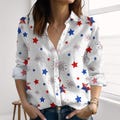 Firework USA Linen-Look Shirt, America Flag Shirt For Women, 4th Of July Merica Blouse Shirt, Red White Blue Button Shirt, Gift For Her