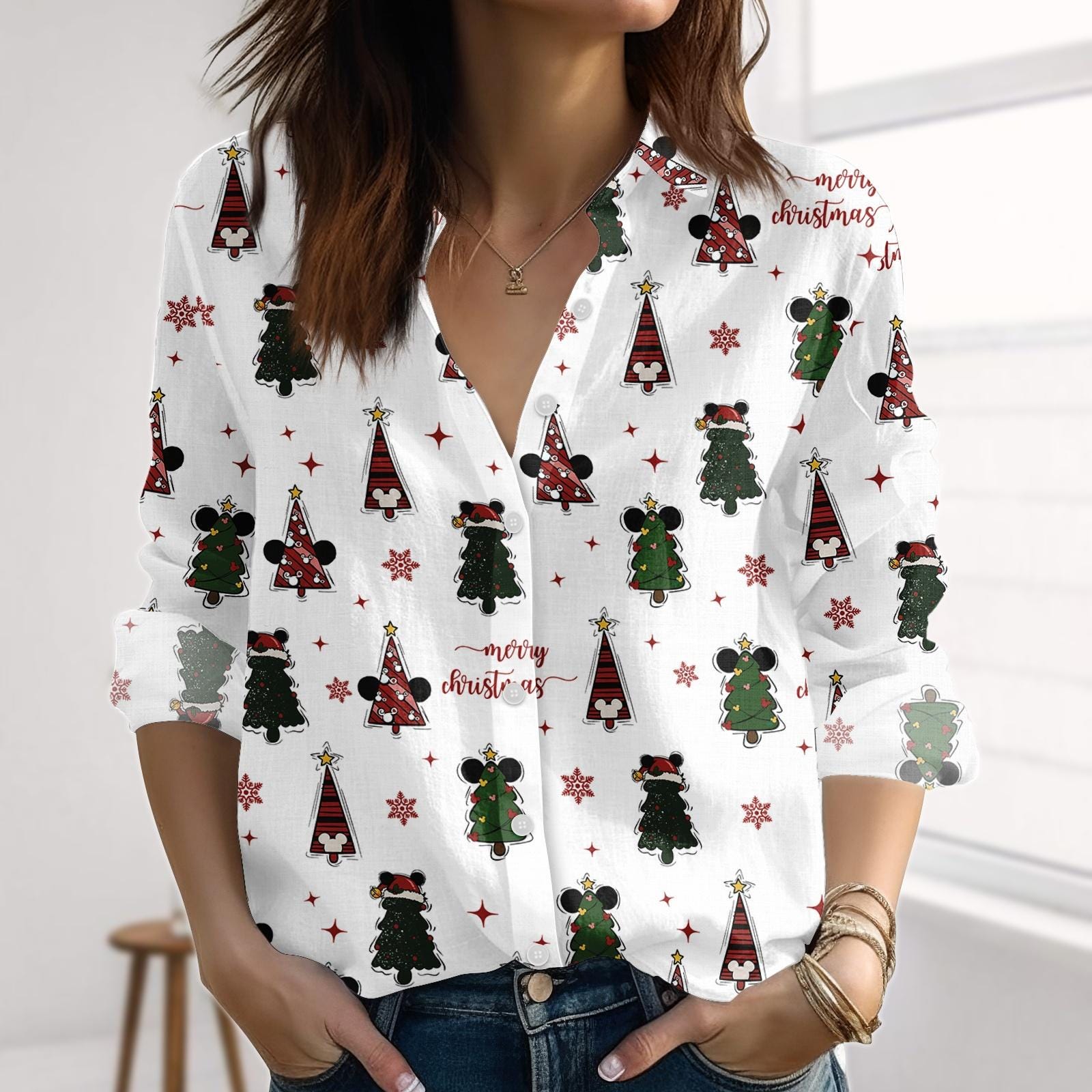 Discover Disney Mickey Christmas Tree Blouse for Women