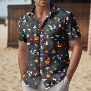 Vintage Mickey Mouse Halloween Shirt, Spooky Witch Pumpkin Button Shirt, Disneyland Halloween Vacation Shirt, Gift for Boyfriend