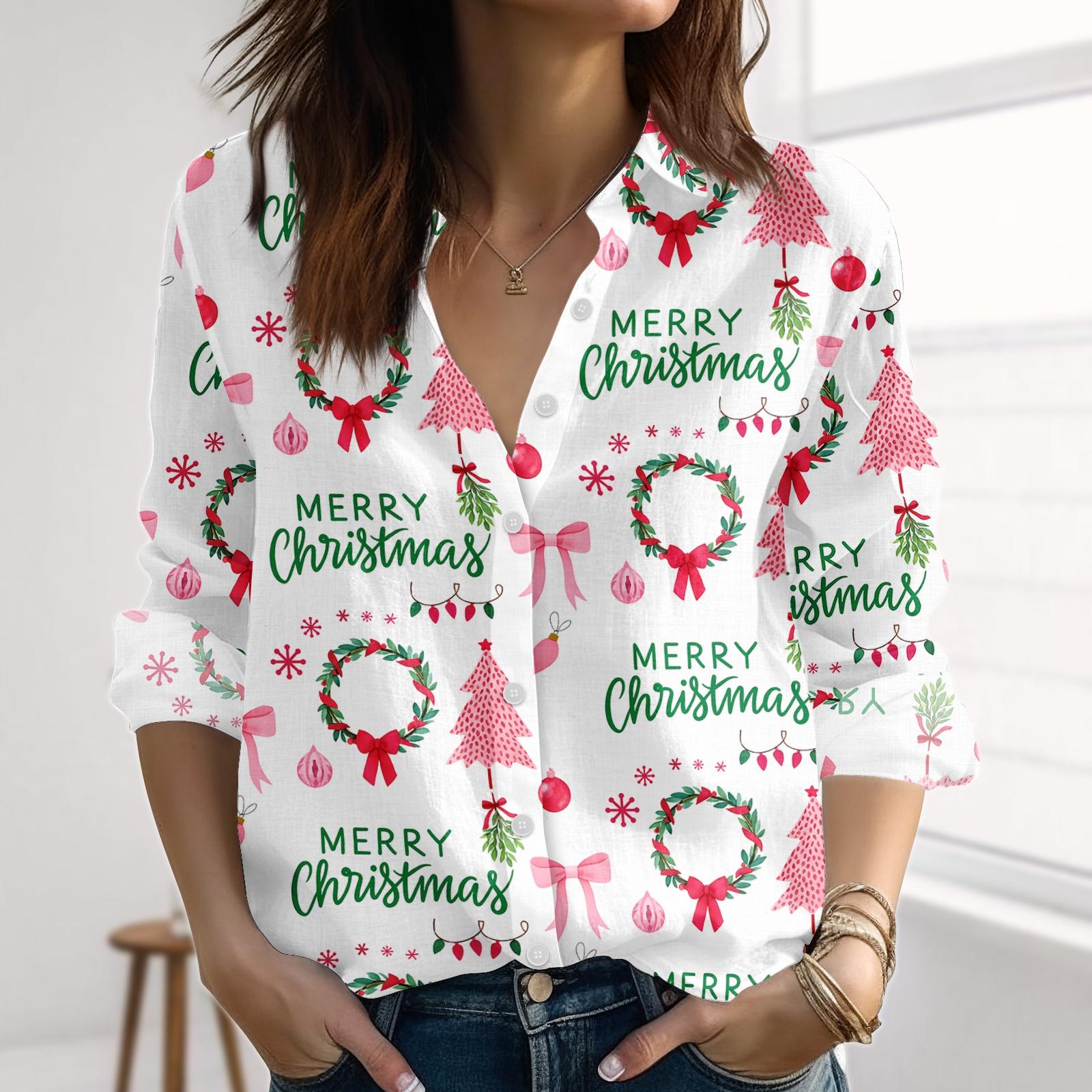 Discover Women's Christmas Blouse, Disney Pink Christmas Tree, Xmas Wreath Shirt