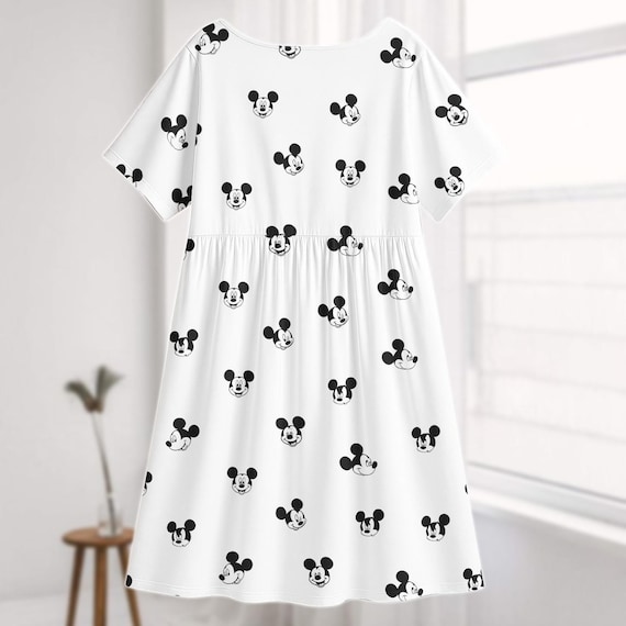Mickey Head Midi Dress, Cartoon Mouse Casual Dress, Disney Short Sleeve  Dress, Oversized Dress, Loose Round Neck Outfit, Gift for Her - Etsy