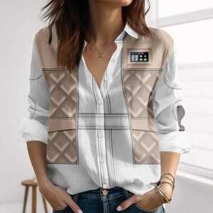 Leia Organa Cosplay Linen-Look Shirt, Star Wars Women Shirt, Princess Leia Blouse Shirt, Mandalorian Casual Shirt, Halloween Gifts