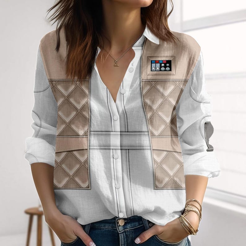 Leia Organa Cosplay Linen-Look Shirt, Star Wars Women Shirt, Princess Leia Blouse Shirt, Mandalorian Casual Shirt, Halloween Gifts