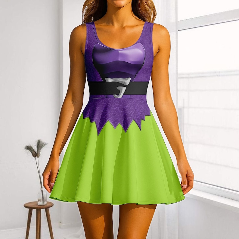 The Amazing Spider Man Green Goblin Costume Skater Dress, Goblin Cosplay Dress, Halloween Costume Dress Gift For Her, Halloween Gift