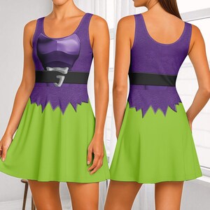 The Amazing Spider Man Green Goblin Costume Skater Dress, Goblin Cosplay Dress, Halloween Costume Dress Gift For Her, Halloween Gift
