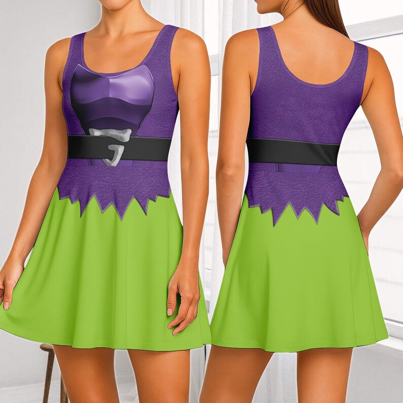The Amazing Spider Man Green Goblin Costume Skater Dress, Goblin Cosplay Dress, Halloween Costume Dress Gift For Her, Halloween Gift