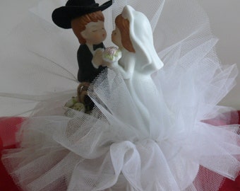 Western Wedding Cake Topper - Cowboy and Bride - Vintage