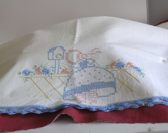 Hand Embroidered Vintage Cross Stitch Pillowcases - Sunbonnet girl - Extra Large