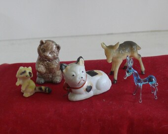 Miniature Collection - Knick Knacks - Dog,  Deer,  Bear,  Racoon, Donkey