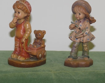 ANRI  - Boy with a Wagon and Puppy- Wood Carved Figurine- 133/4000