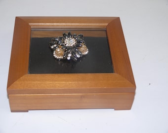 Jewelry and Trinket box with vintage faux diamond and bead Jeweled Pin