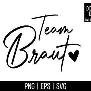 Puede incluir: Diseño gráfico en blanco y negro con el texto "Team Braut" y un pequeño corazón.