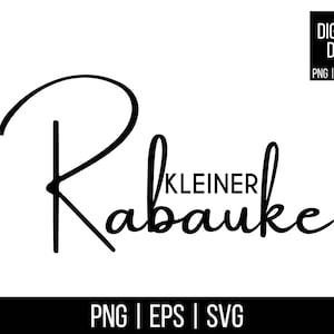 Puede incluir: Diseño gráfico en blanco y negro con el texto "KLEINER RAUKE" en una fuente cursiva. La palabra "RAUKE" está en un tamaño de fuente más grande que la palabra "KLEINER".