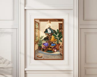 Whimsical Cat Wall Art Printable Cottagecore Home Decor Digital Download