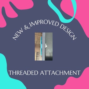 May include: A close-up of a blue and white threaded attachment. The attachment is designed to be used with a wall-mounted device. The text "NEW & IMPROVED DESIGN" is visible in the image.