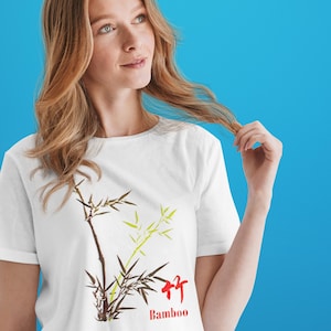 Mahjong-Inspired Chinese Floral Painting Bamboo Serenity Unisex Heavy Cotton Tee, Nature Shirt, Casual Wear, Zen Aesthetic, Outdoor Style
