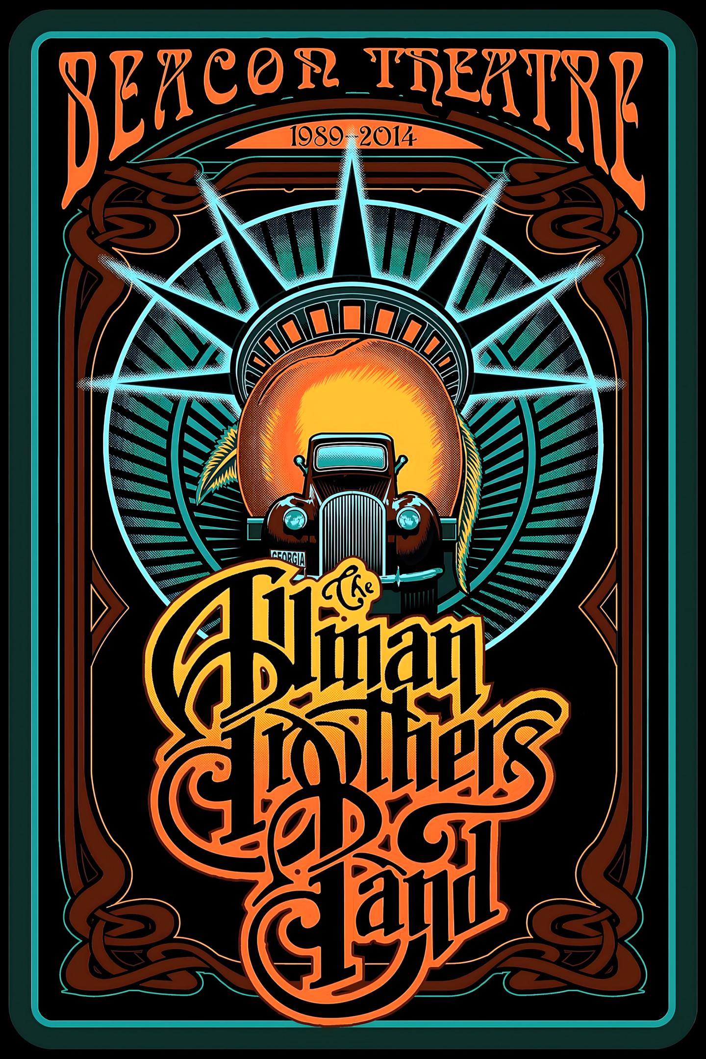 Discover Allman Brothers Band Poster Beacon Theatre Psychedelic Art Nouveau Vertical Poster