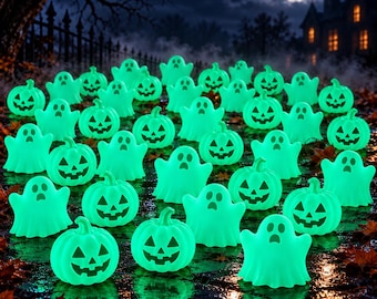 ¡Mezcla de mini calabazas fantasma que brillan en la oscuridad de 50 y 100 piezas!