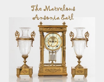 Raro reloj regulador de cristal Ansonia Earl con urnas - c. 1905
