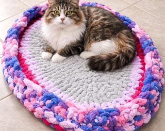 Handmade Crochet Cat Bed, Soft Plush Kitten Mat, Washable Small Dog Cushion