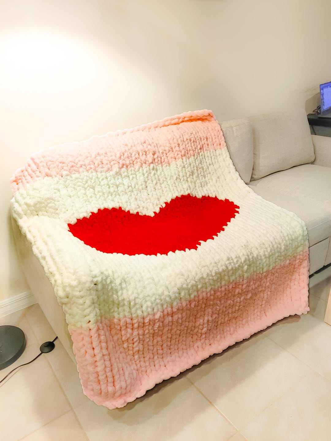 Lilette Heart Open Knit Blanket - Cream main image 1