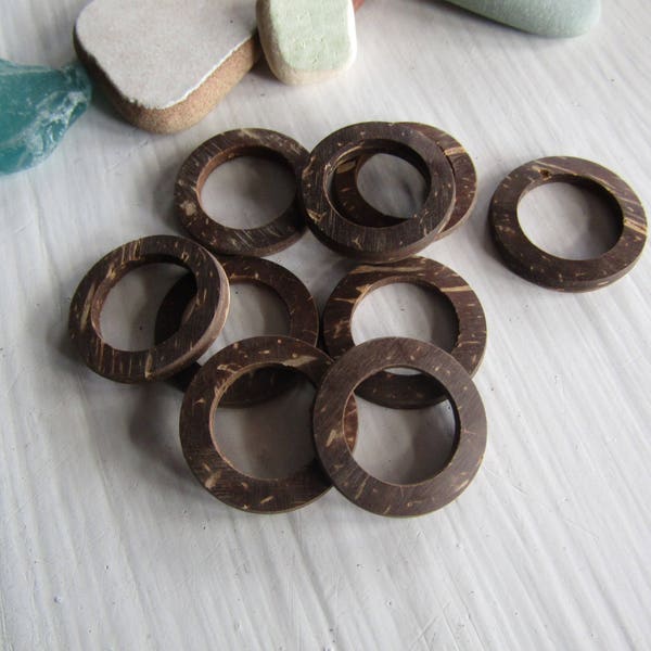 Coconut Ring , brown coco donut link , flat round connector , exotic natural craft supplies 22mm ( 8 pcs )7ab84