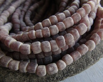 Small rustic purple glass seed bead, matte gritty tone, tube barrel spacer New Indo-pacific indonesia 3 to 7 mm ( 22 inches std ) 7ab65-7