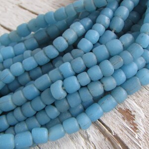 blue glass seed beads, rustic matte opaque, Irregular spacer, ethnic barrel tube, New Indo-pacific  4mm to 6mm dia / 22 in strand,7ab29-19B