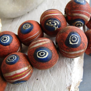 1 Round focal glass bead, Mosaic motif, replica antique Jatim Indonesian 19.5-22.5mm (1 bead) 23ab54-7