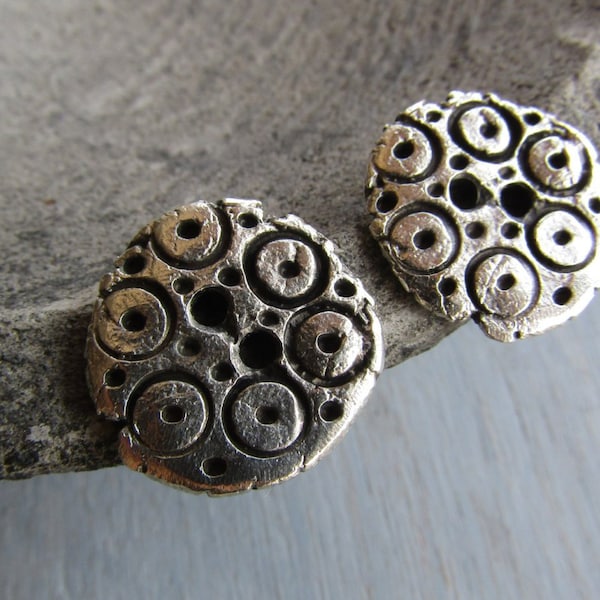 Antiqued silver buttons, round with cercles, ethnic tribal , Zamak Silver Plated Metal Casting 20mm (choose qty) 8asmb3