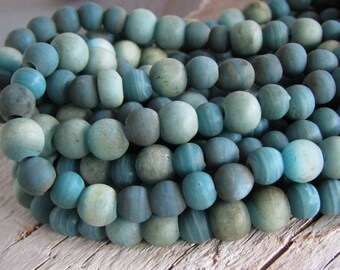 10mm sea glass beads from Ghana 2mm drilled hole irregular round shape 53 beads,