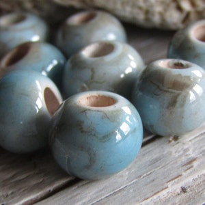 Ceramic beads , blue brown , enamel marble glossy, greek beads 9 to 10mm dia , 3mm hole 8 beads 22ay-bgs-187 image 1