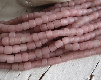 Pink glass seed bead,  barrel tube spacer, Java indonesian 4.5mm to 6mm dia, New indo-pacific (22 inches) 23ab2-17