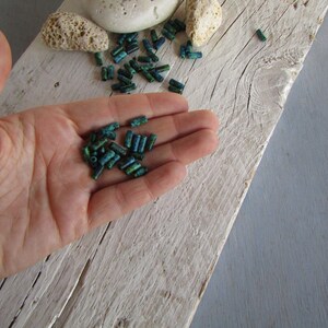 ceramic tube beads, blue green speckled tone, small spacer 3.5mm dia x 9 to 10mm, 1mm hole 50 beads 21Ay-S2m-1204 image 4