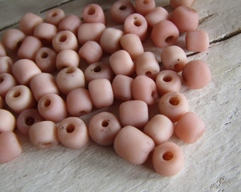 Pink glass seed bead, rustic opaque matte , barrel tube small spacer, Java indonesian 4.5 to 6.8mm, new indo-pacific (30 grams ) 23ab2-1
