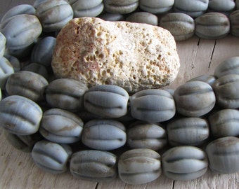 grey lampwork melon glass beads, aged  rustic and irregular, Indonesian 13-14mm x 17-19mm (6 beads) 23ab8-1
