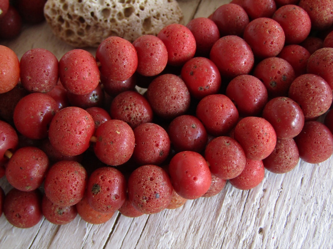 Rustic Red Round Glass Beads, Java Lampwork, Textured Raw Surface