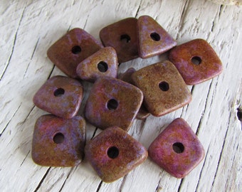 brown purple chips ceramic beads, Multi-tone, mix geometric shape thin rondelle, 11 to 14mm sides, 2.5mm hole (choose quantity) 21ay-R11-511