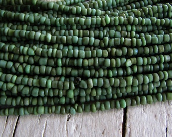 MINI green glass seed beads,   opaque rustic color,  organic tube barrel spacer indonesian 1 to 2mm ( 1 strand of 44 inches ) 24ab1-7