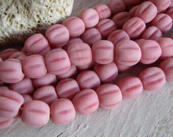 pink round lampwork glass beads, opaque  melon,  indonesian 9mm to 10.5mm dia  (15 beads) 23ab26-2