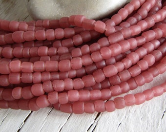 Perline di semi di vetro rosa scuro, rustico opaco semi opaco, distanziatore del tubo a botte, Java indonesiano da 4 mm a 6 mm, Nuovo indo-pacifico (22 pollici) 23ab2-6
