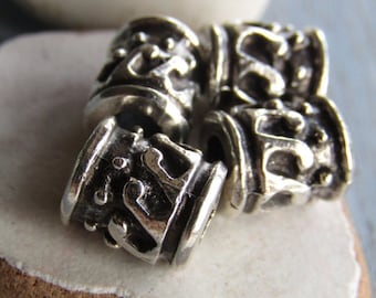Antiqued silver tube beads , barrel ethnic design, Zamak Silver Plated Metal Casting 9mm x 7mm (choose qty) 7Bs2301