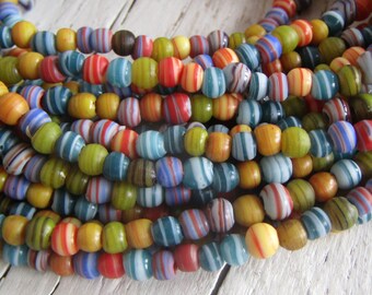 mini round lampwork beads , striped mix colors ,  tiny spacer, irregular , Java Indonesian 3.5 to 5.5mm (choose from menu)  8bb3-mix