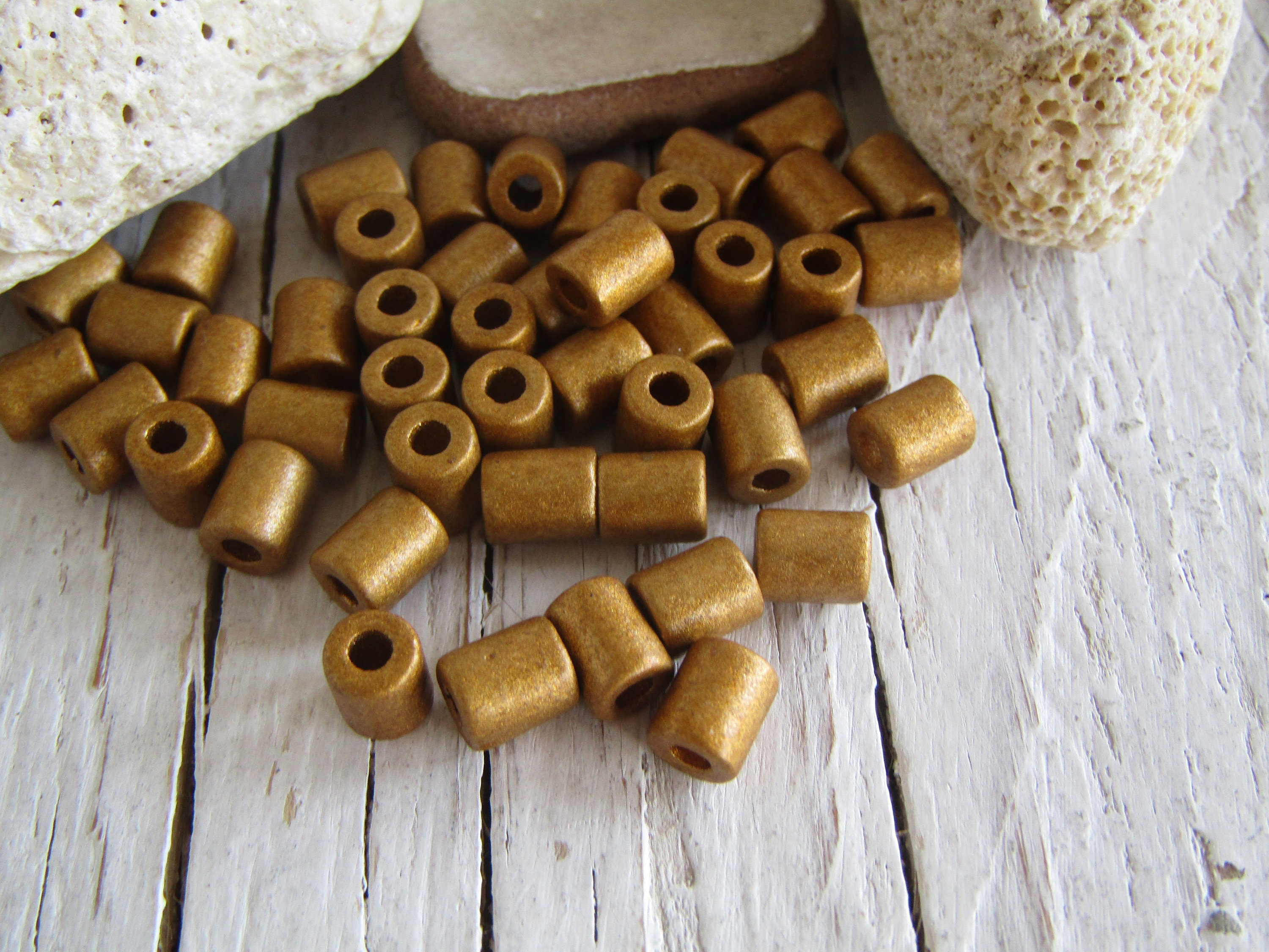 Ceramic Tube Beads, Metallic Copper Tone, Small Spacer