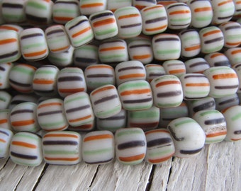 small glass seed bead, white striped multicolored , Java indonesia New Indo-pacific 4 to 6mm dia (22 inch strd)  22ab41-3