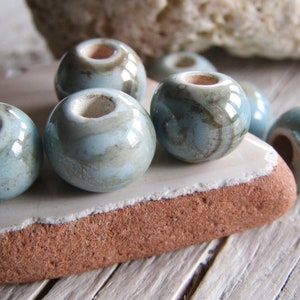 Ceramic beads , blue brown , enamel marble glossy, greek beads 9 to 10mm dia , 3mm hole 8 beads 22ay-bgs-187 image 6