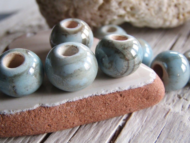 Ceramic beads , blue brown , enamel marble glossy, greek beads 9 to 10mm dia , 3mm hole 8 beads 22ay-bgs-187 image 6